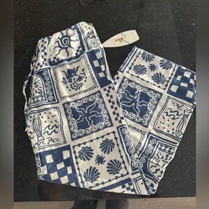 Cali1850 Grecian Printed Linen Pull On Drawstring Beach Pants Large NWT